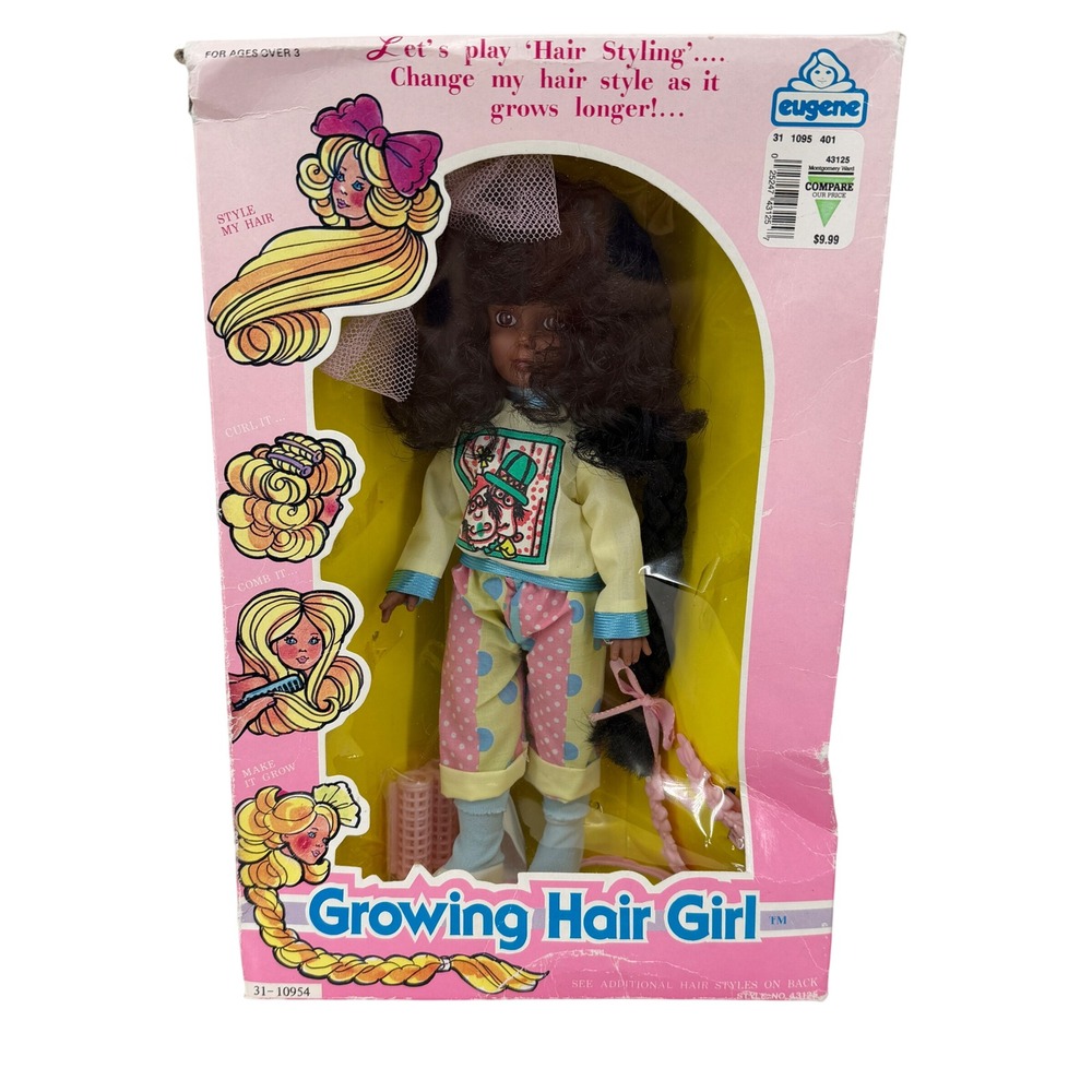 Eugene Growing Hair Girl Doll Vintage 1988 Black Hair Yellow Pink Outfit